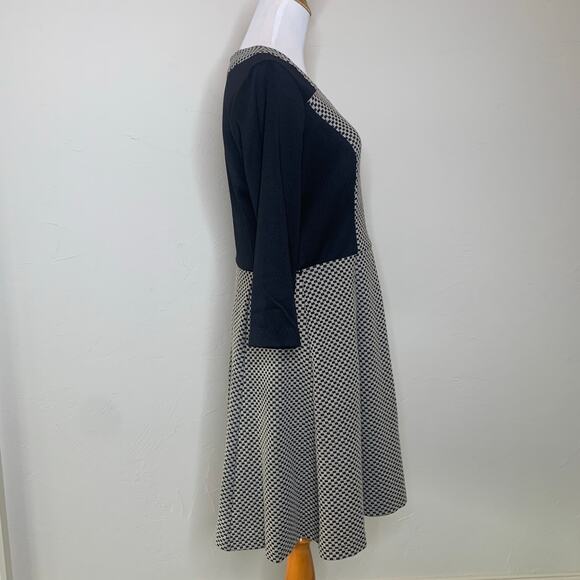 Jersey 3/4 Sleeve Colorblock Dress Sz 8 Black Tan - Picture 3 of 8